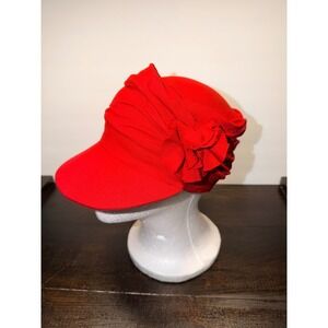 Cardani Red Florette Newsboy Bamboo Viscose Spandex Ruched Floral Cap Hat Women